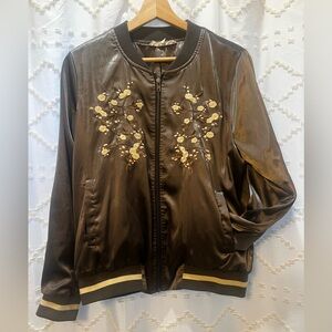 Embroidered Satin Bomber Jacket